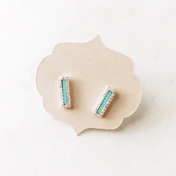 Jewelry - mint marble diamond trimmed bar earrings